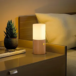 Настольная лампа MALUX светодиодная беспроводная сенсорная с 8 цветами RGB и деревянным основанием - Фото 1