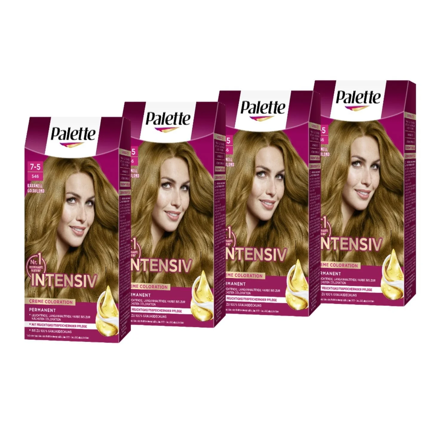 Краска для волос Palette Intensive Creme Colouration 7-5/546 Карамельный Золотистый Блонд (4 x 115 мл), стойкая, фото №1 Краска для волос Palette Intensive Creme Colouration 7-5/546 Карамельный Золотистый Блонд (4 x 115 мл), стойкая, фото №1