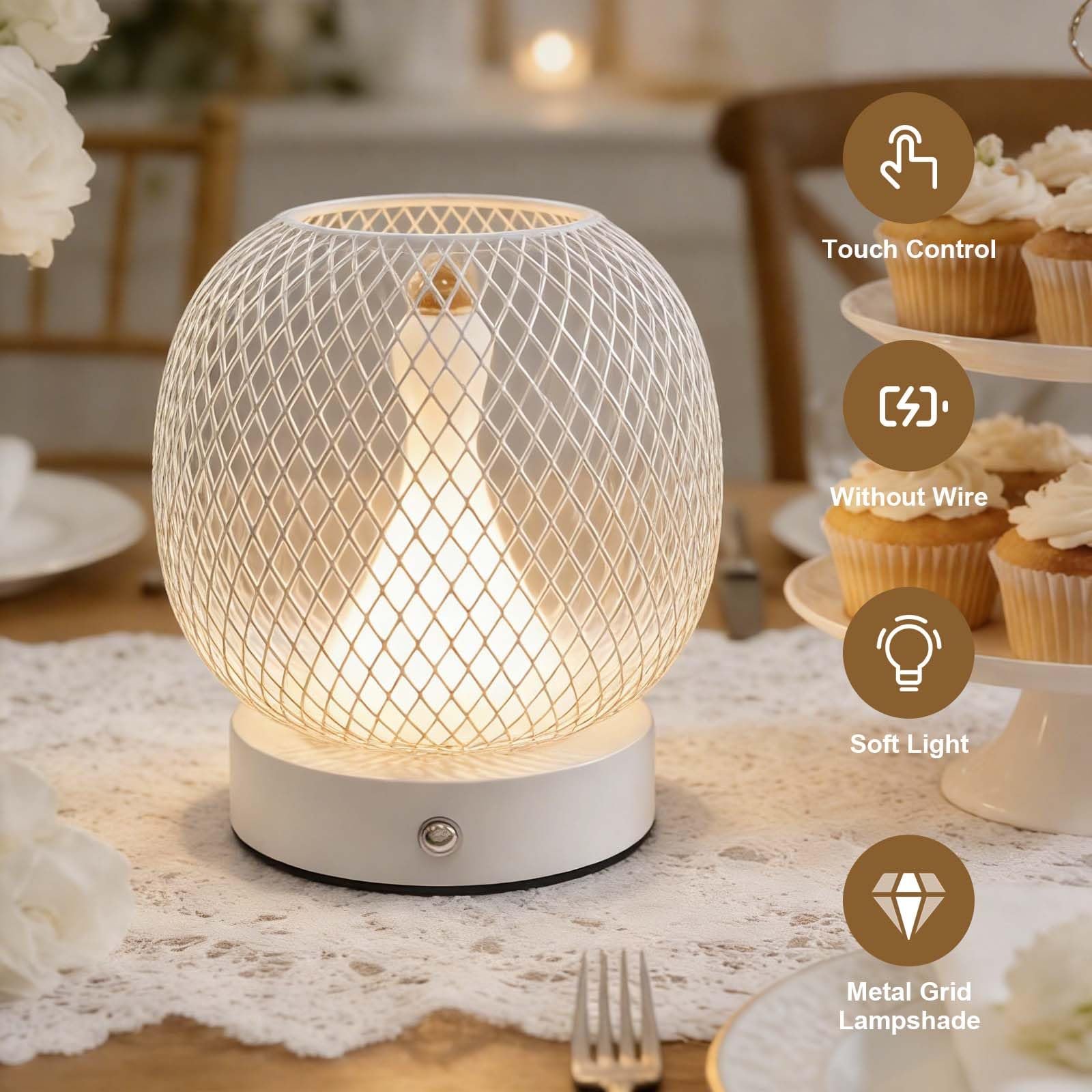 Настільна лампа Metal Cage LED сенсорна акумуляторна 3000K/4500K/6000K, фото №2