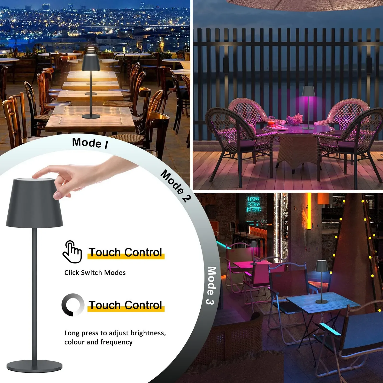 Акумуляторна світлодіодна настільна лампа K-Bright Набір 2 шт. Димування RGB USB-C IP54 Антрацит, фото №5