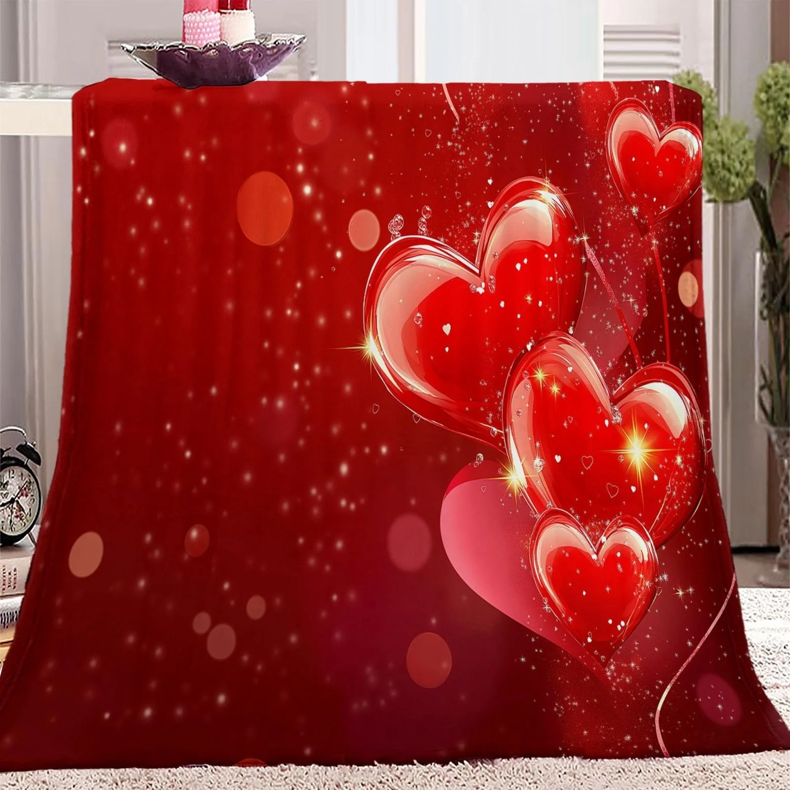 Одеяло Флисовое С принтом Хэллоуин Светящееся Сердце, Красный, 200 x 220 см, фото №1