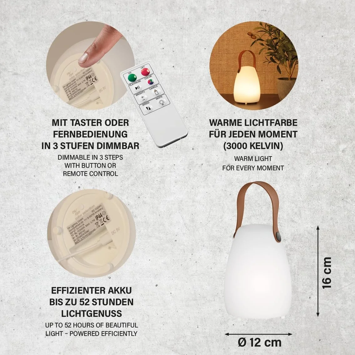 Настільна лампа FHL Easy Ruby вулична LED 0.5 Вт + 0.5 Вт RGB 3000 К 55 лм біла димована з пультом ДК, фото №2