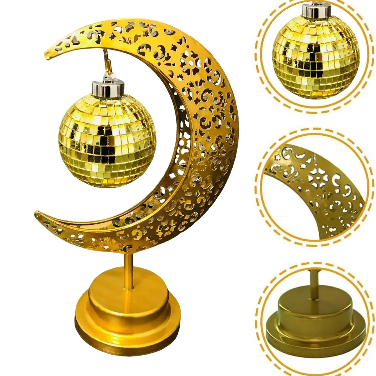 Настільна лампа Moon Металева Бездротова LED USB Золотиста, фото №7