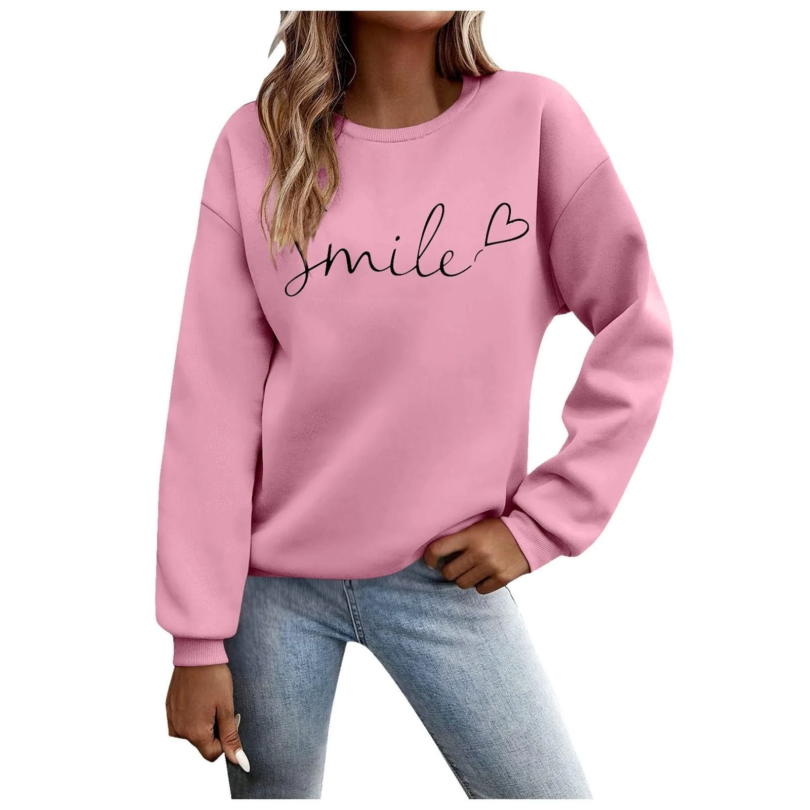 Милый свитшот для женщин с буквенной графикой, одежда для тренировок, круглый вырез горловины, повседневный, 2025, смешной, круглый вырез горловины, свитшоты, Y2K, модный, свободный крой, комфорт, мягкий, аниме, фото №1