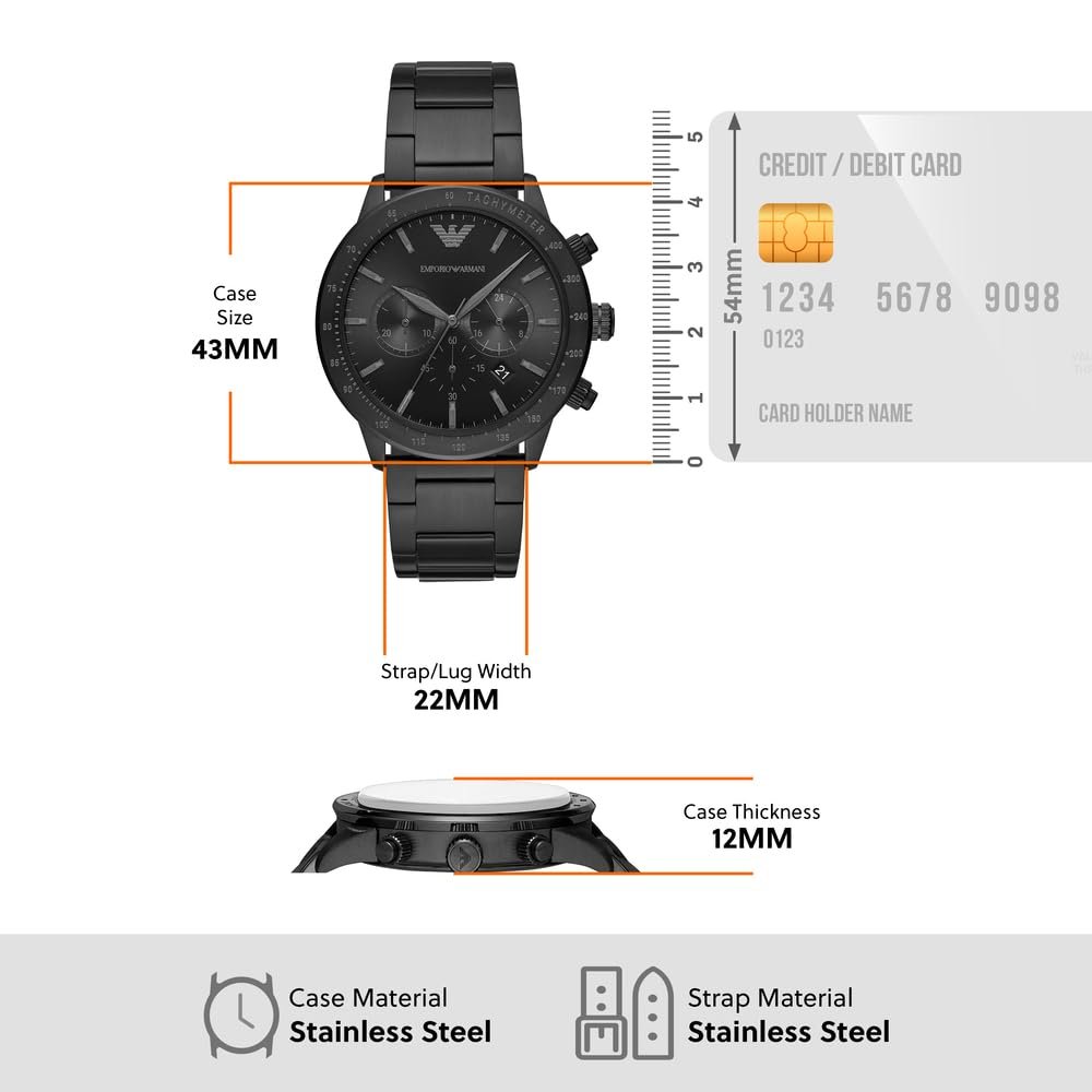 Чоловічий Годинник Emporio Armani Chronograph 43мм Чорний, фото №7
