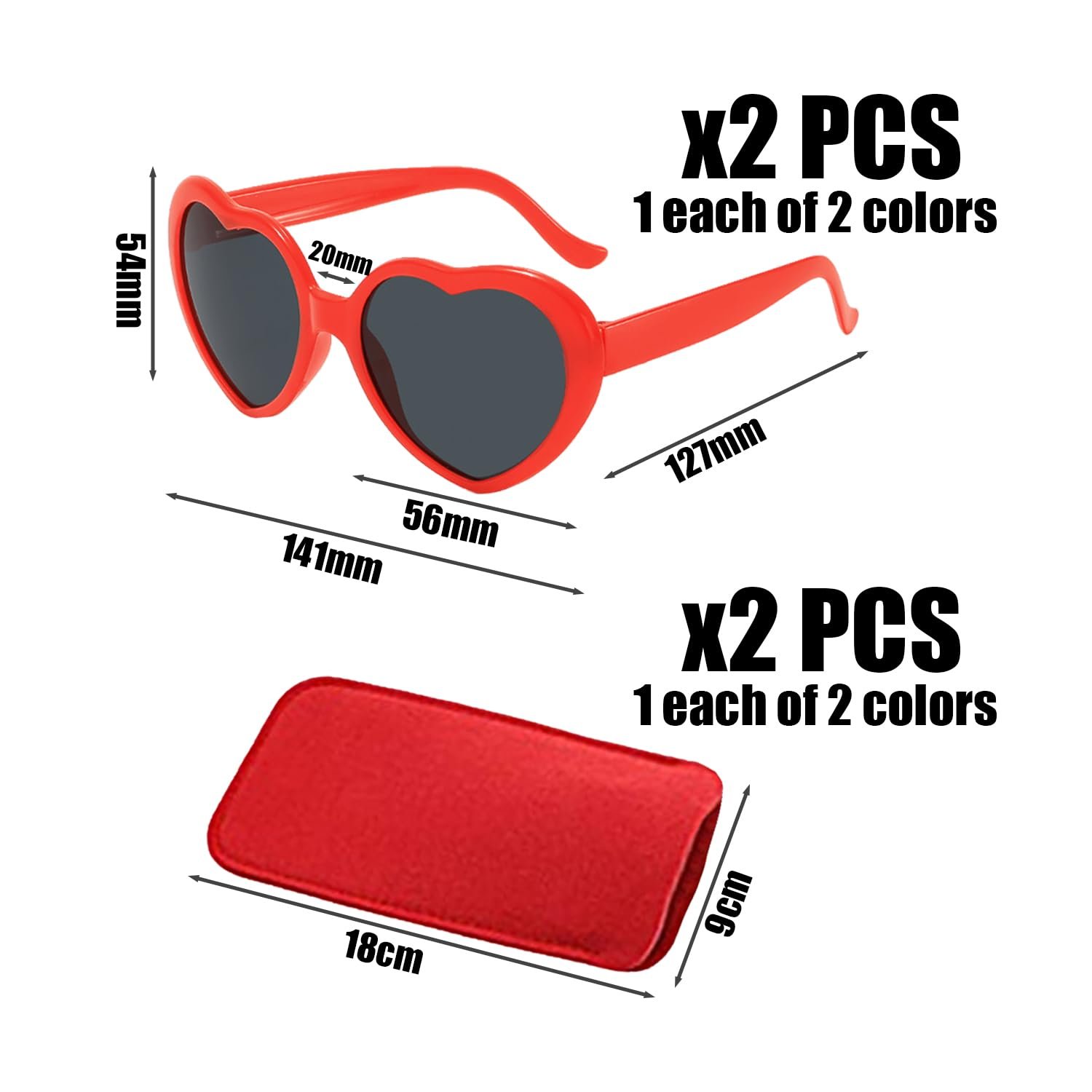 Очки Солнцезащитные В форме сердца 2 пары Черный, фото №2