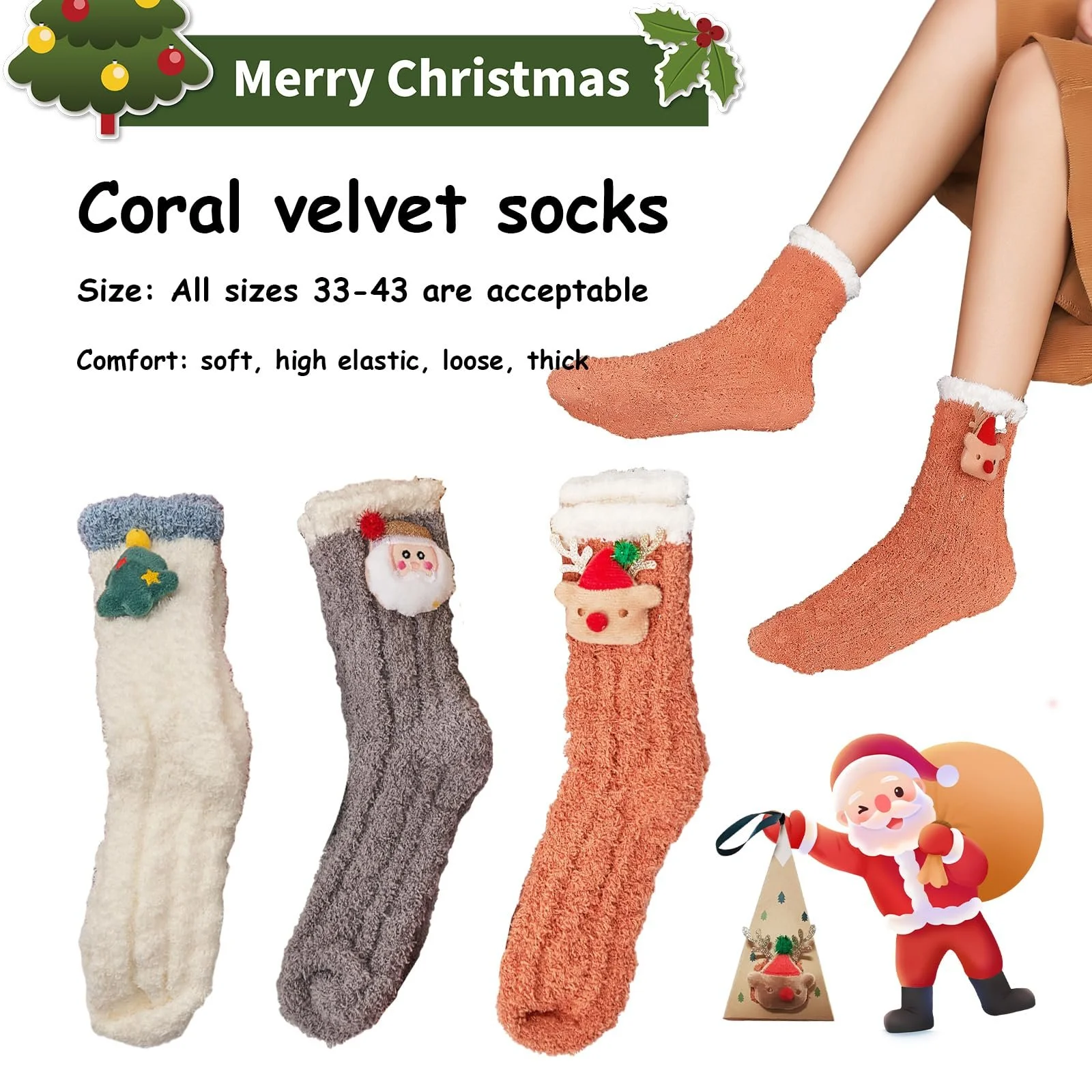 Жіночі Різдвяні Шкарпетки Червоний, 3 пари, фото №2