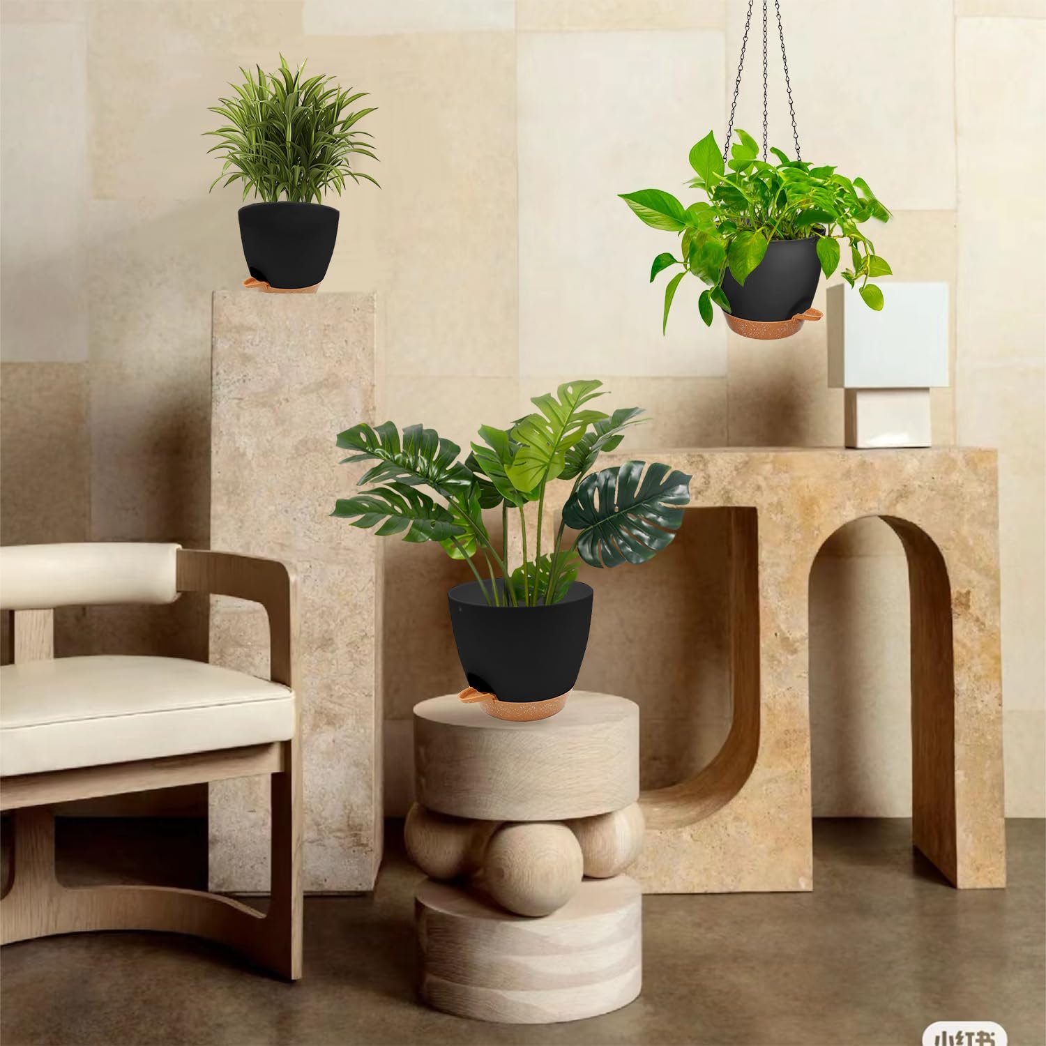 Підвісний горщик для квітів з автополивом Набір 2 шт. Пластик 20.5 см, фото №7