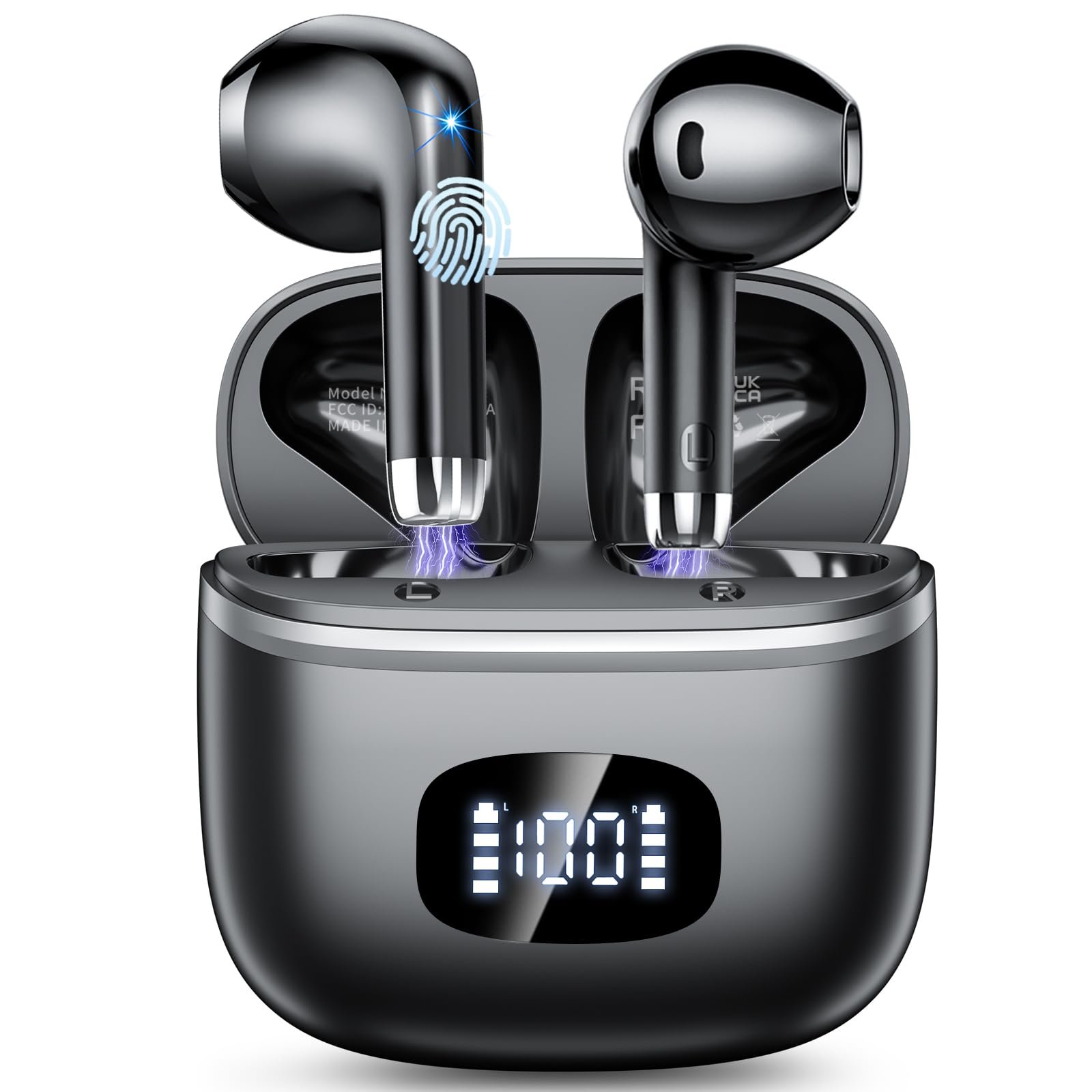 Bluetooth Наушники, Беспроводные Bluetooth 5.3 Наушники с 4 ENC Микрофонами Шумоподавления, Беспроводное HiFi Стерео, LED Дисплей, 40 Часов Воспроизведения, USB-C, Вставные Наушники для Работы, Игр, Спорта, фото №1