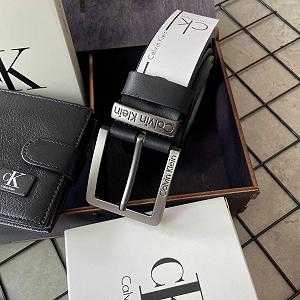 Шкіряний ремінь і гаманець в деревʼяній коробці Calvin Klein  подарунковий набір для чоловіка synthetic.ua - Фото 1