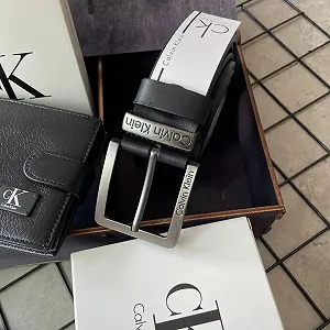 Подарочный набор для мужчины: кожаный ремень и кошелек в деревянной коробке Calvin Klein synthetic.ua - Фото 1