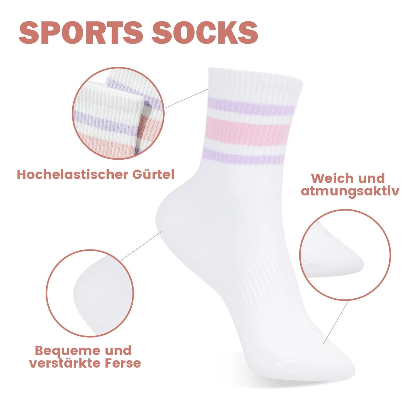 Носки теннисные 4 пары White зеленый, белый голубой, белый розовый, белый черный, фото №3