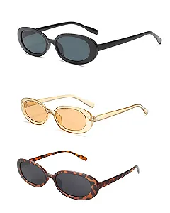 Вінтажні овальні сонцезахисні окуляри KGDUYC 3 шт, чорні - Фото 1