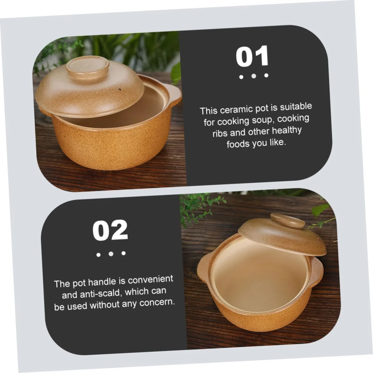 Кастрюля керамическая Cabilock 1.6 л с крышкой и нескользящей ручкой кислотостойкая, фото №3