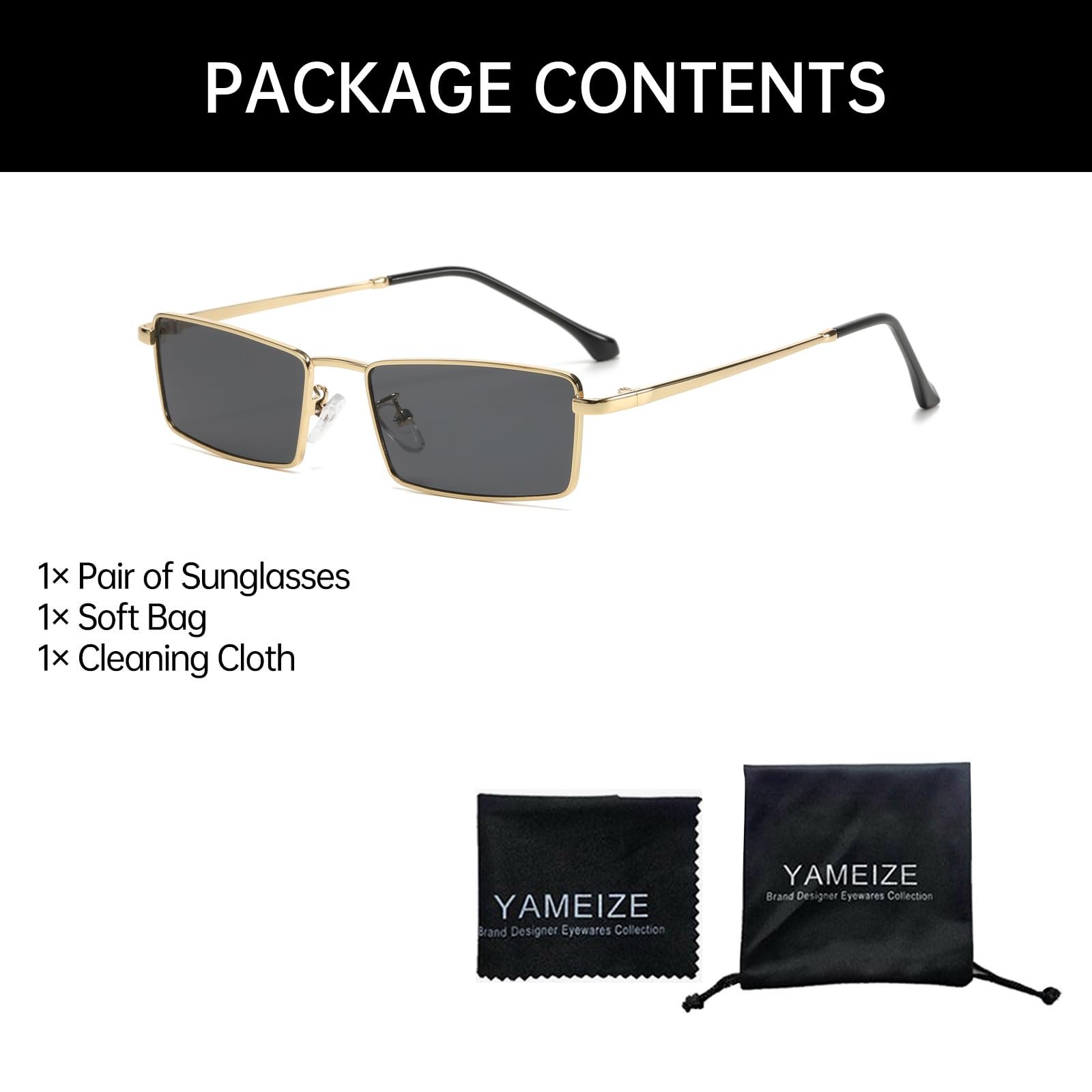 Сонцезахисні окуляри Прямокутні Ретро YAMEIZE Квадратні 70-х Металеві Відтінки UV400, фото №5