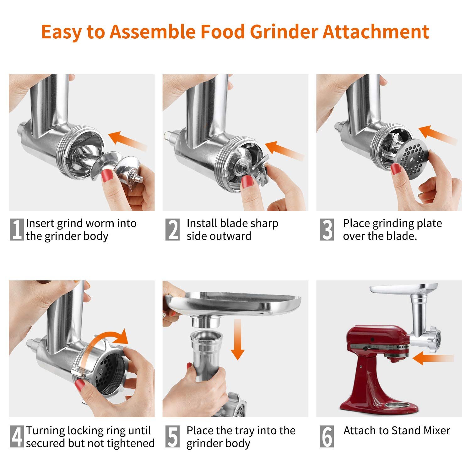 Насадка-м'ясорубка Gdrtwwh для міксерів KitchenAid з аксесуарами Металева, фото №4