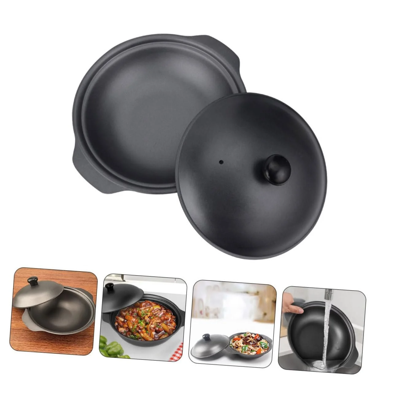 Каструля для тушкування Ciieeo чавунна 16 см з кришкою антипригарна з подвійною ручкою, фото №3