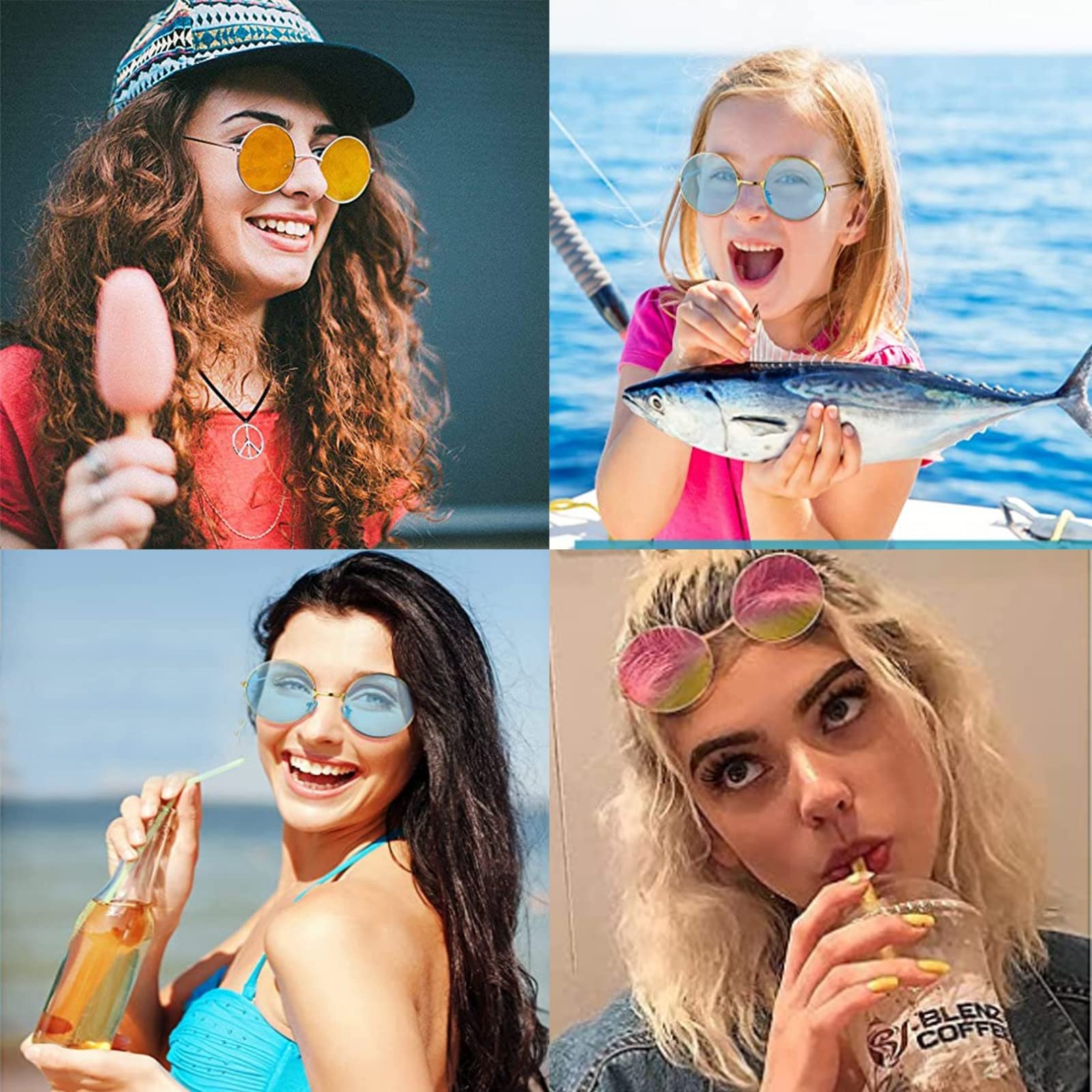 Сонцезахисні окуляри круглі в стилі ретро, різнокольорові, 6 шт, фото №3