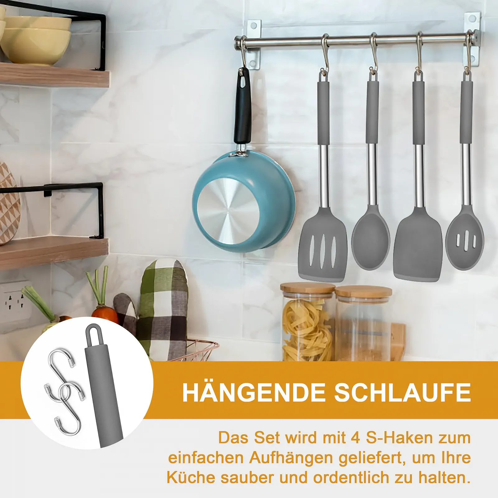 Набор кухонных принадлежностей Herogo Silicone Stainless Steel Handle Grey Pack of 8, фото №5 Набор кухонных принадлежностей Herogo Silicone Stainless Steel Handle Grey Pack of 8, фото №5