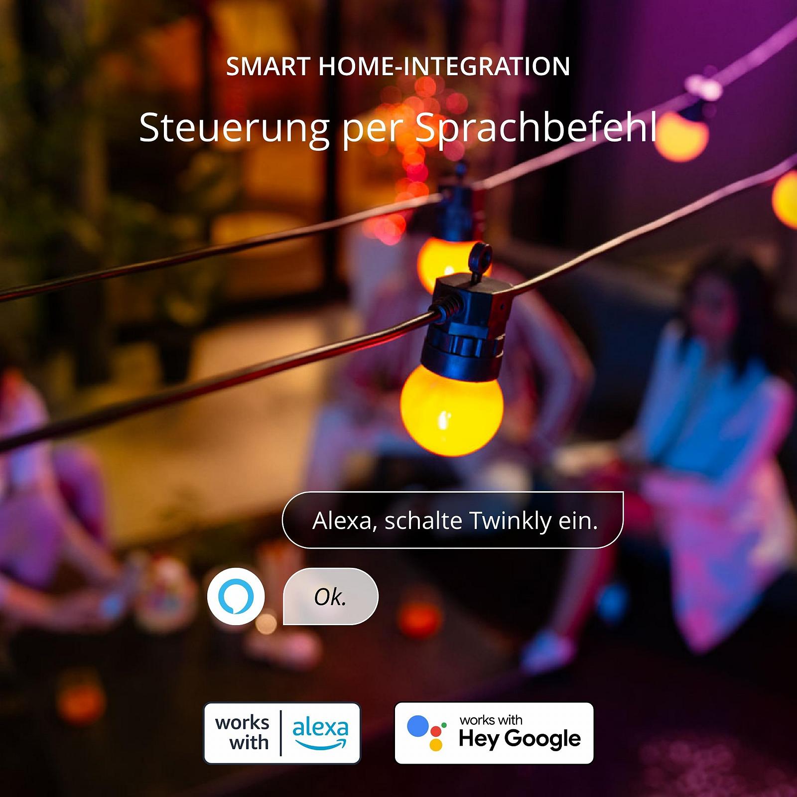 Гірлянда Twinkly Festoon 20 LED RGB, багатоколірна, для внутрішнього та зовнішнього освітлення, 10 м, чорний кабель, фото №6