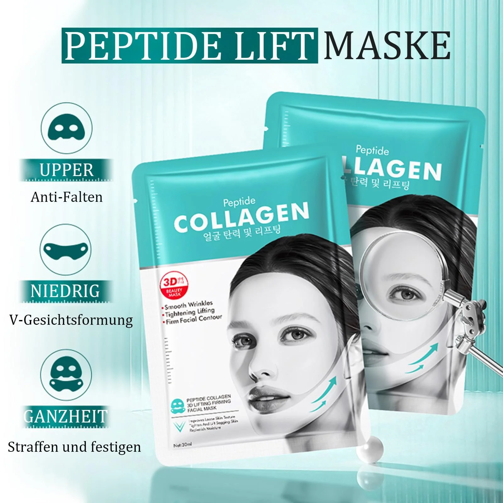 Маска Колагенова Підтягуюча для обличчя 6 шт, V Маска з Колагеном для підборіддя та обличчя, фото №5