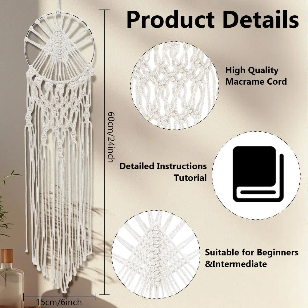 Набір для макраме IFNUNLY Ловець снів та підвіс для рослин Своїми руками, фото №3 Набір для макраме IFNUNLY Ловець снів та підвіс для рослин Своїми руками, фото №3