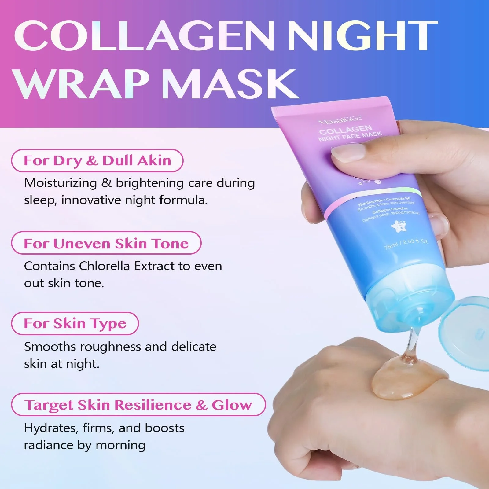 Нічна маска для обличчя Collagen, маска з колагеном для обличчя, фото №2