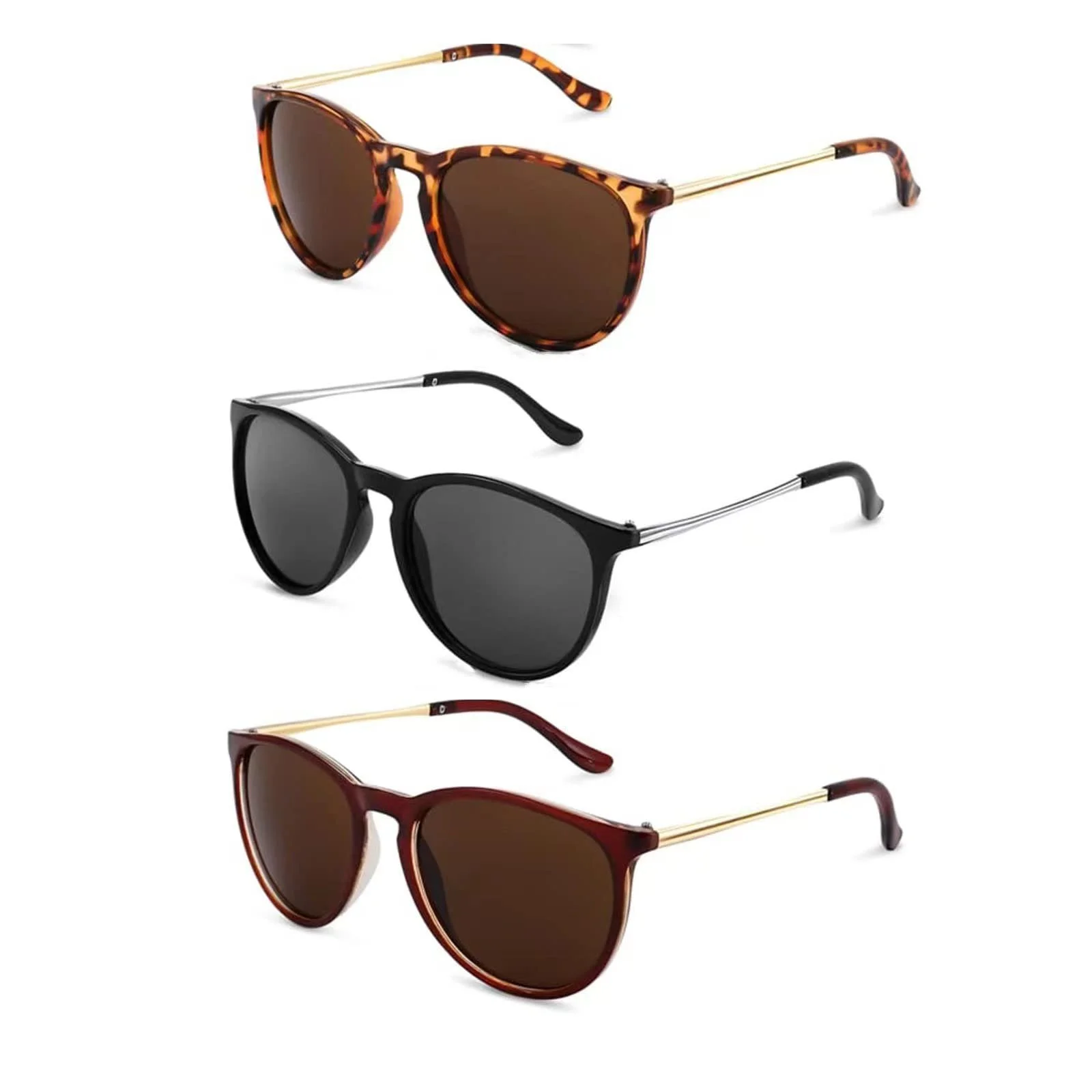 Солнцезащитные очки DZCYAOHL Ретро Круглые UV400 Черный (3 шт), фото №1