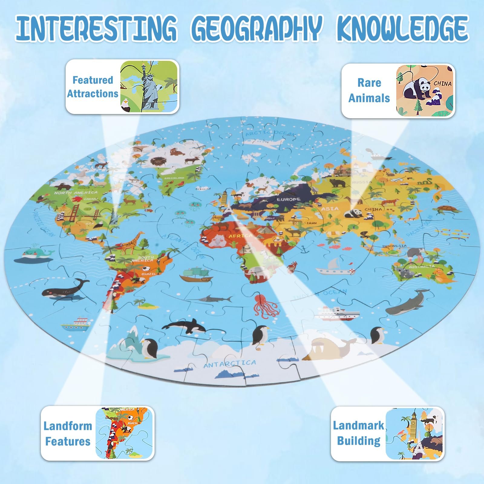 Пазл Карта мира Круглая карта 70 элементов, фото №4