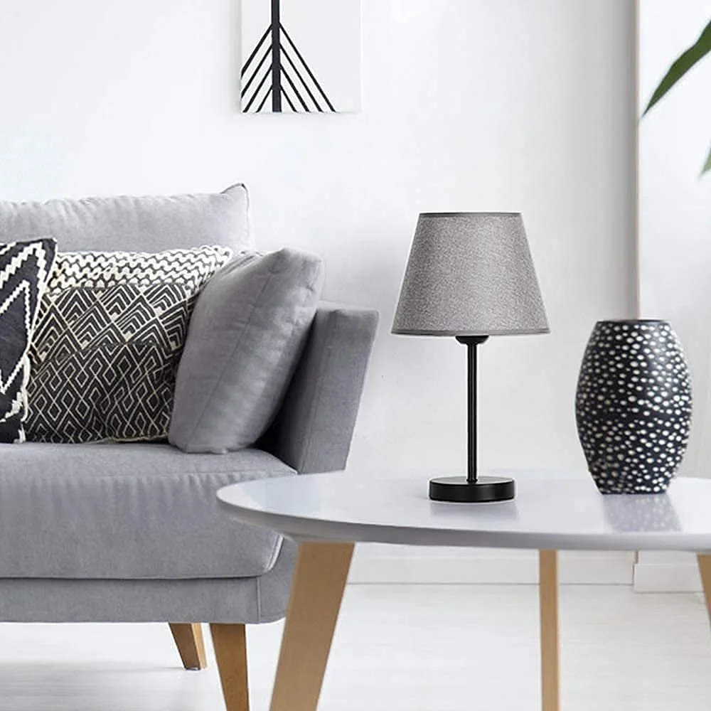 LED настільна лампа LIANTRAL Набір 2 шт. Металева основа Лляний абажур Сіра/Чорна, фото №4