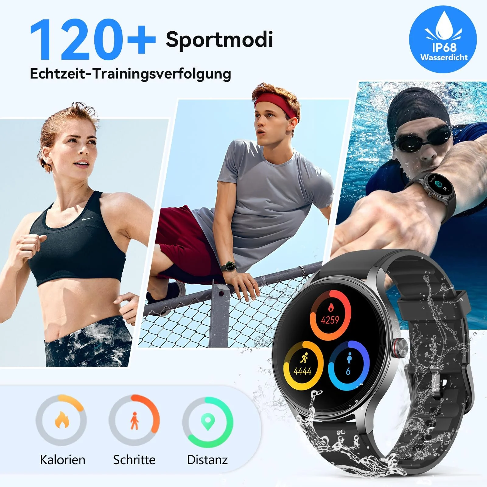Смарт-годинник Fitpolo HD AMOLED дисплей, з функцією телефону/AI голосовим помічником, спортивний, 120+ спорт режимів IP68 водонепроникний, монітор сну, серцевого ритму, крокомір, фото №5
