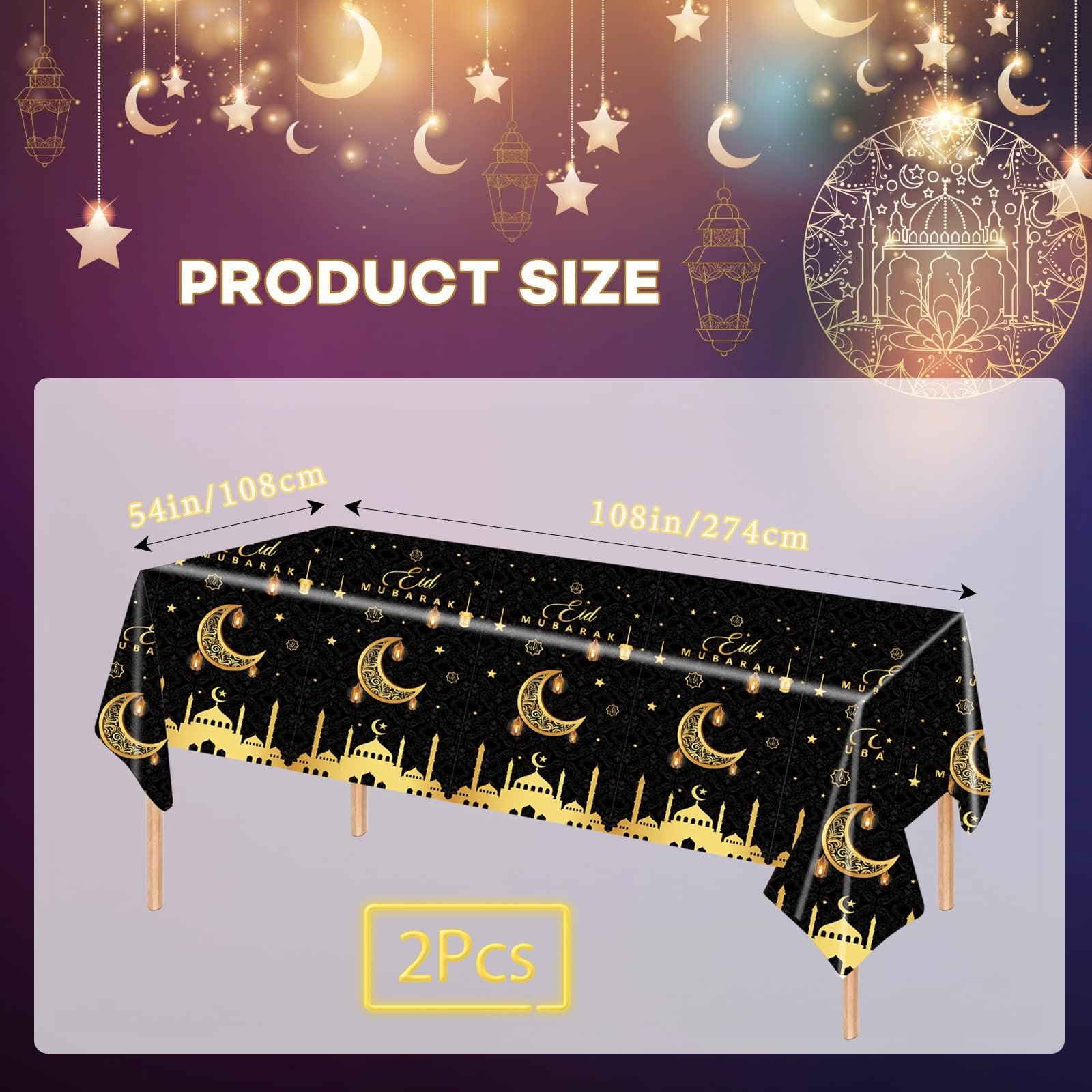 Скатертини POPOYU Ramadan набір 2 шт. 137 cm x 274 cm Black Gold, фото №2