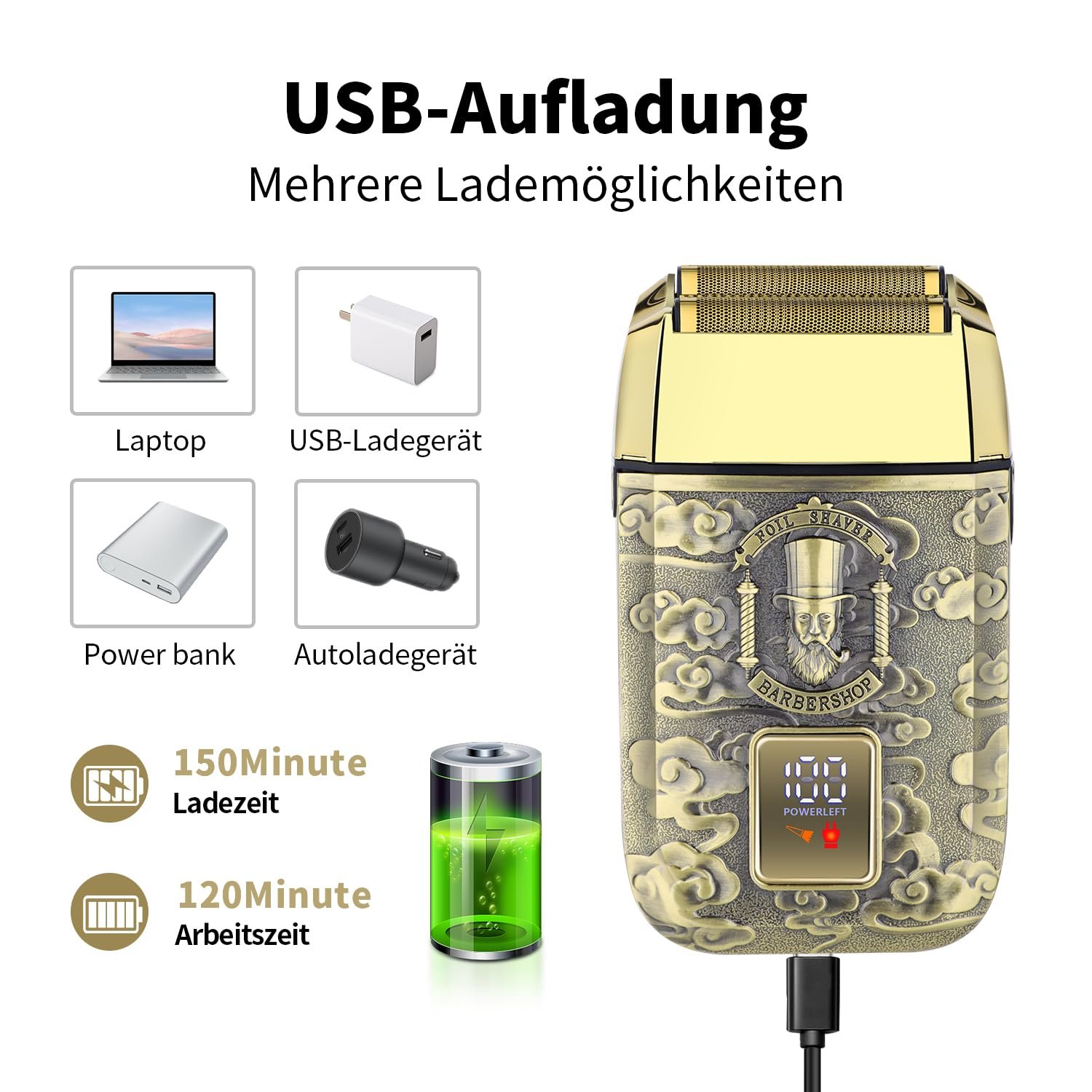 Сеточная электробритва HIENA PRO Professional Double Blade LED USB Black, фото №6