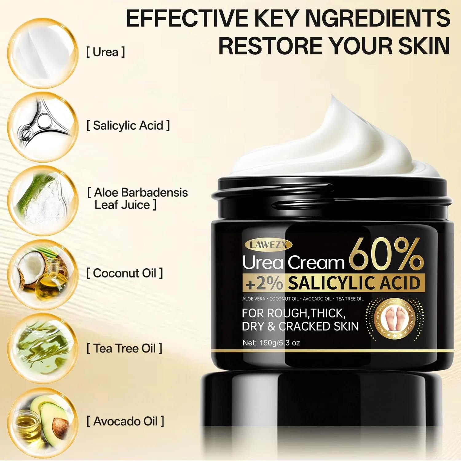 Крем для ног и рук Urea Cream 60% увлажняющий против трещин, фото №2