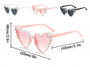 Солнцезащитные очки в форме сердца Hitopin с жемчугом розовые (3 шт.) synthetic.ua - Фото 1