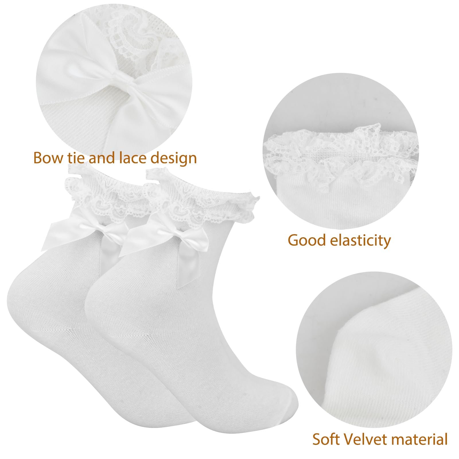 Носки Amexo с кружевом и бантами для женщин, 4 пары, черный+белый, фото №4