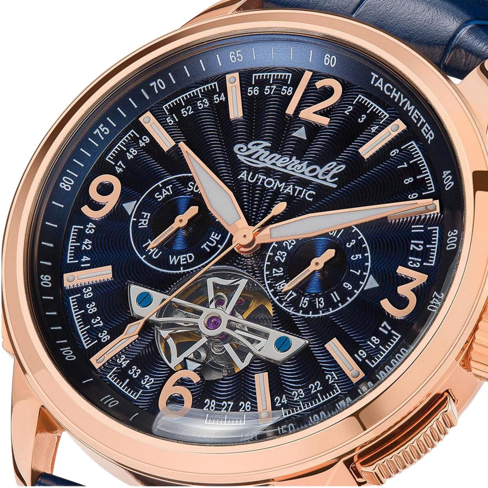 Чоловічий годинник Ingersoll The Regent Automatic 47 мм з відкритим серцем та синім шкіряним ремінцем I00301B, фото №2