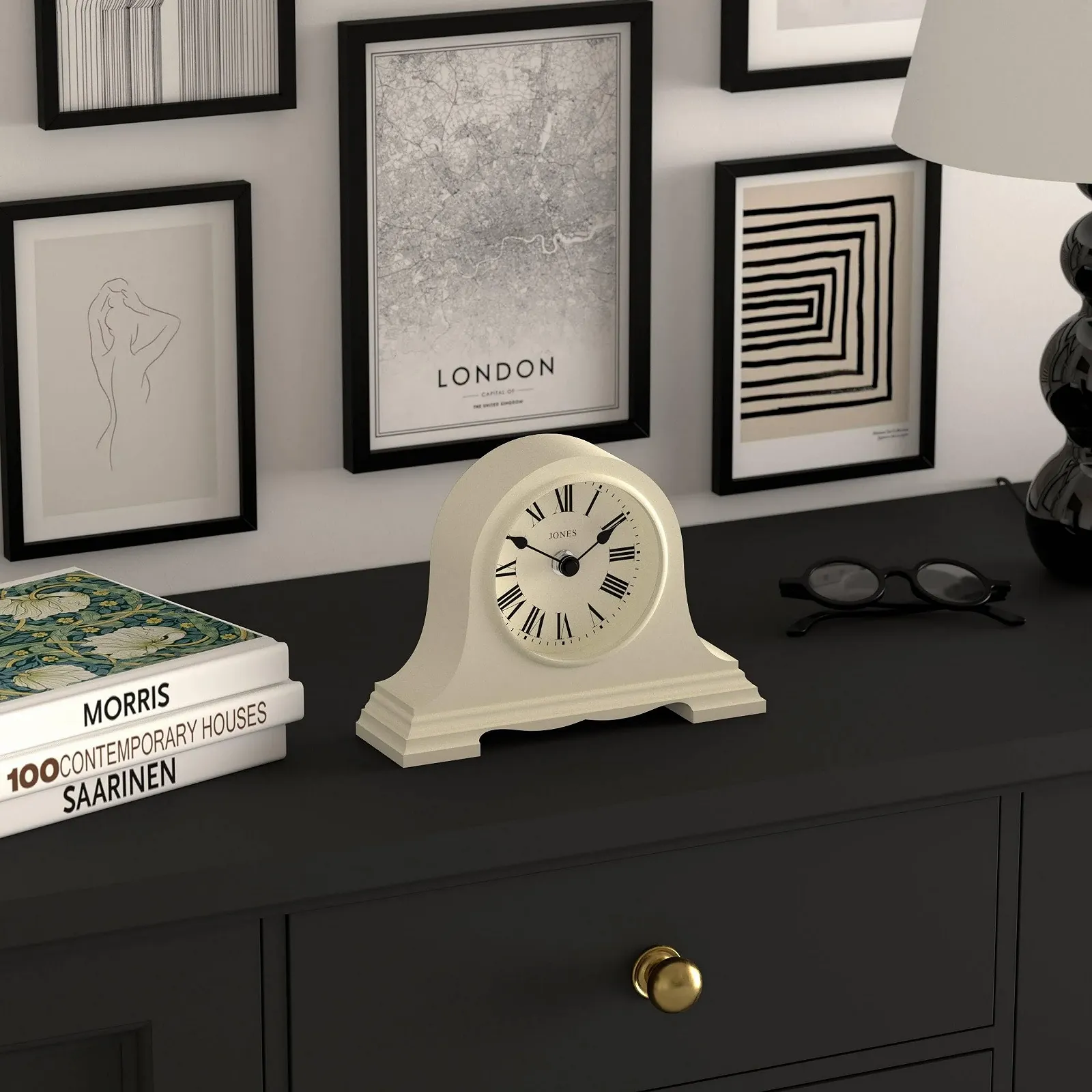 Годинник настільний JONES CLOCKS® Speakeasy Камінний годинник Форма Наполеонівського капелюха Блідо-кремовий, фото №5