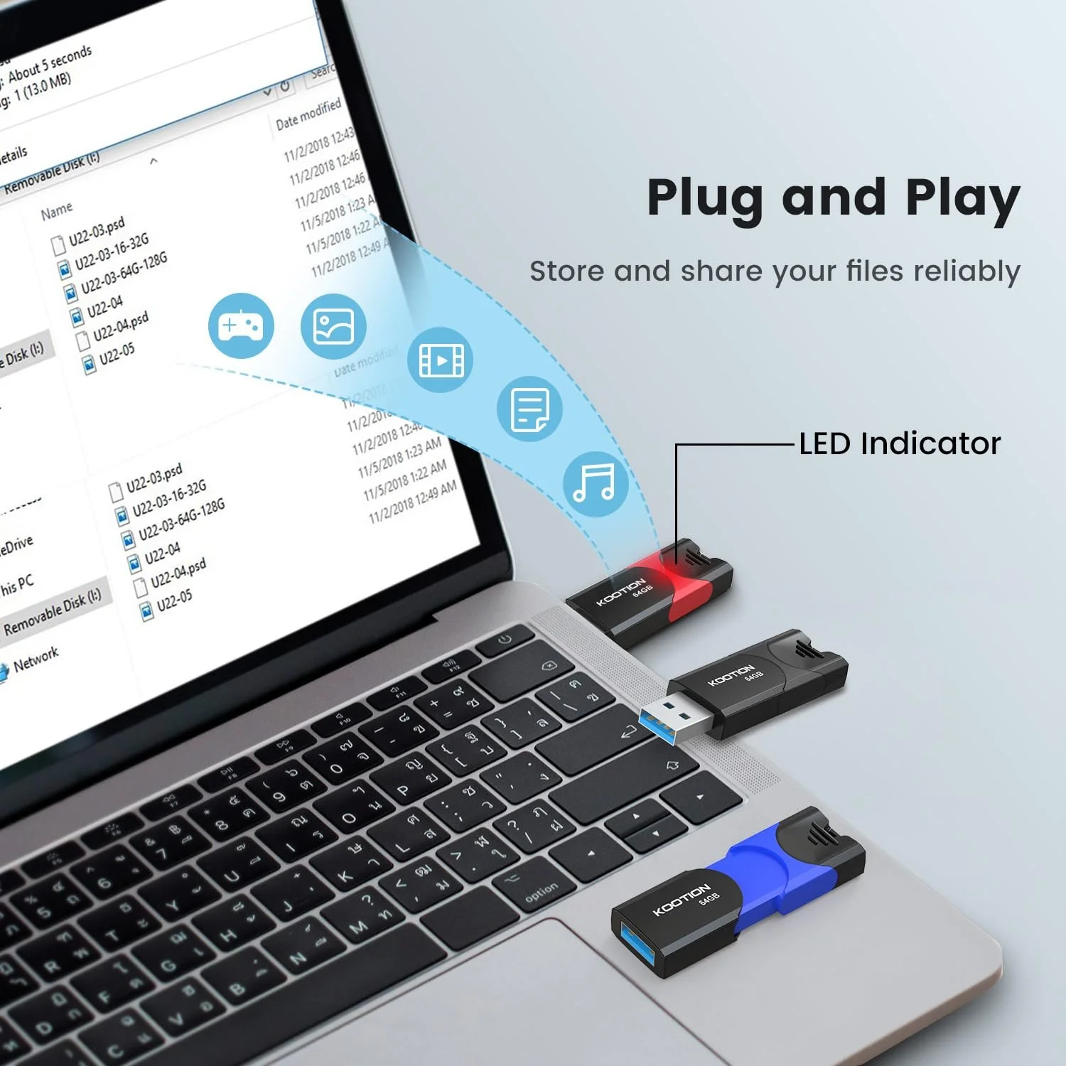Набір USB-флеш-накопичувачів KOOTION 64 GB 3 шт. USB 3.0 USB C Retractable, фото №4