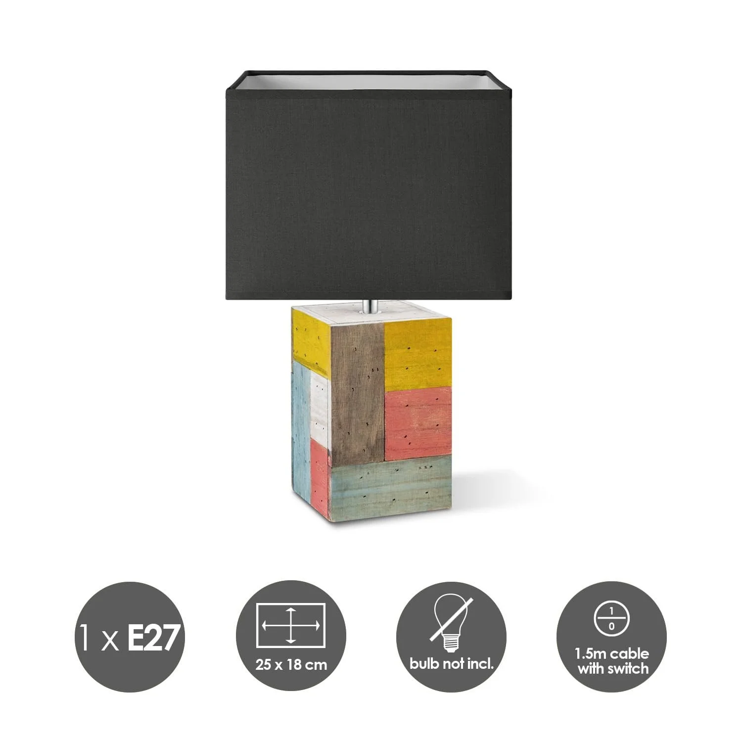 Настільна лампа Home Sweet Home Block Tara E27 Anthracite Wood Textile 25/25/45 см, фото №3