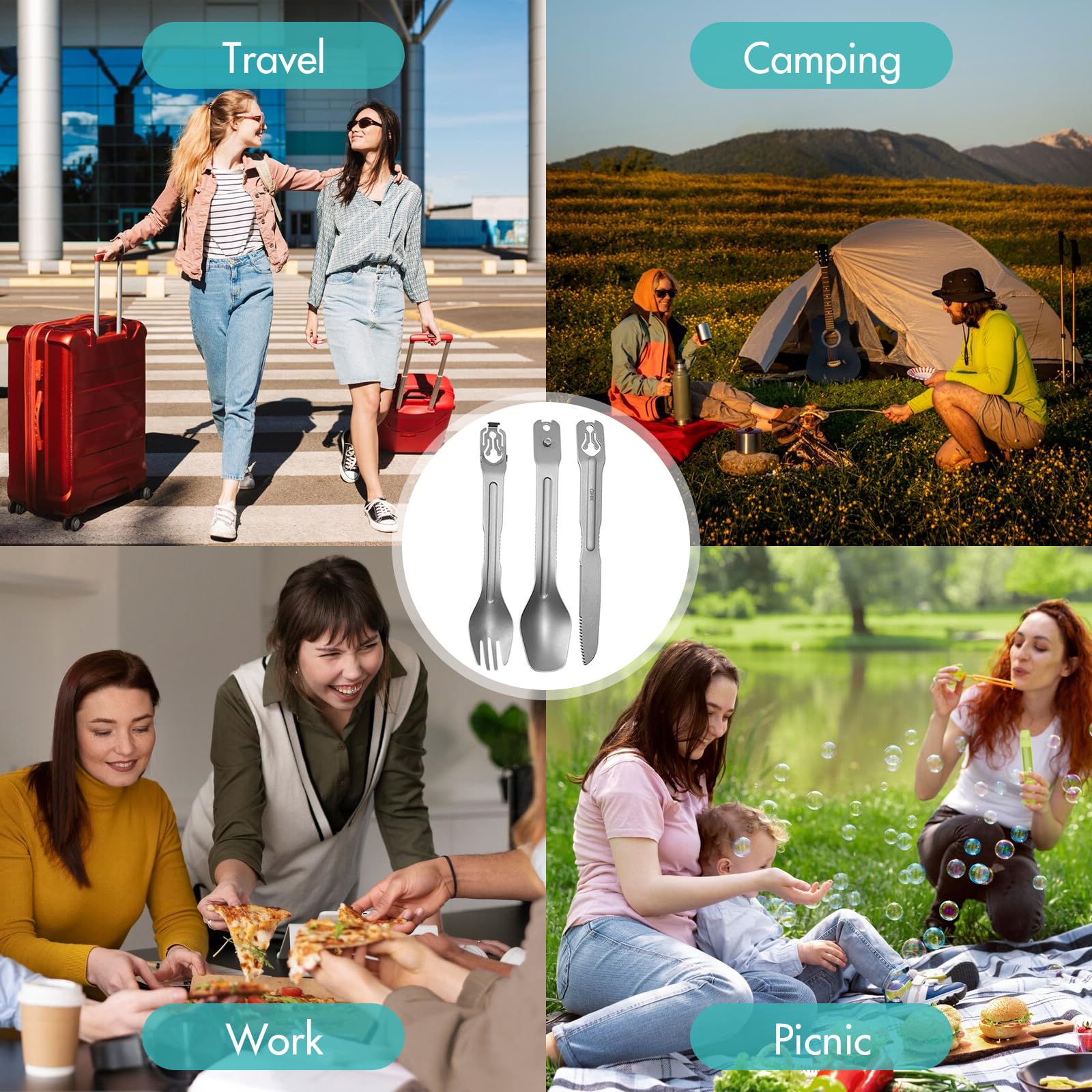 Набор столовых приборов Camping 3 в 1 многофункциональный складной портативный съемный из нержавеющей стали нож ложка вилка открывалка для бутылок открывалка для банок комплект с сумкой для переноски, фото №7
