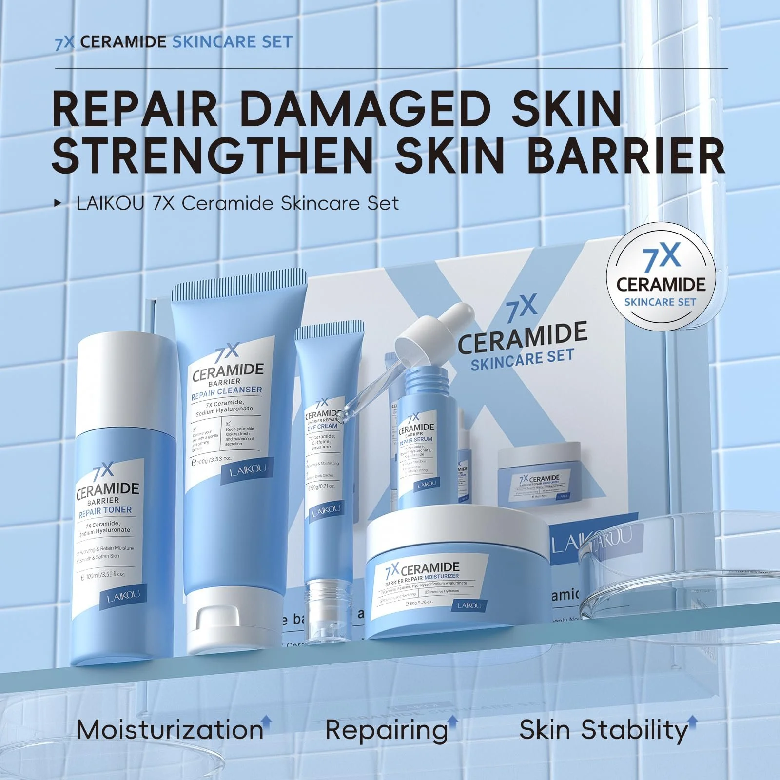 Набір для догляду за обличчям LAIKOU 7 x Ceramide, набір для догляду за шкірою для жінок з 5 предметів, фото №2