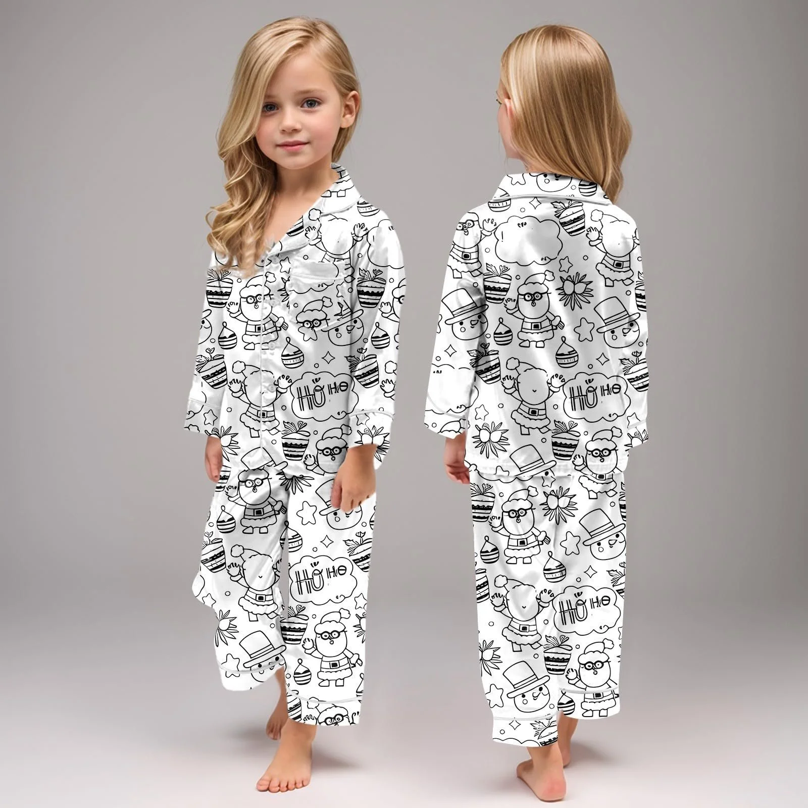 Дитяча піжама для розмальовування Комплект домашнього одягу з двох предметів Мультяшний зимовий принт, фото №2 Дитяча піжама для розмальовування Комплект домашнього одягу з двох предметів Мультяшний зимовий принт, фото №2