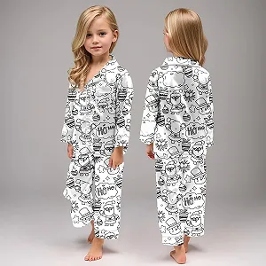 Дитяча піжама для розмальовування Комплект домашнього одягу з двох предметів Мультяшний зимовий принт ціна на synthetic.ua - Фото 1 Дитяча піжама для розмальовування Комплект домашнього одягу з двох предметів Мультяшний зимовий принт synthetic.ua - Фото 1
