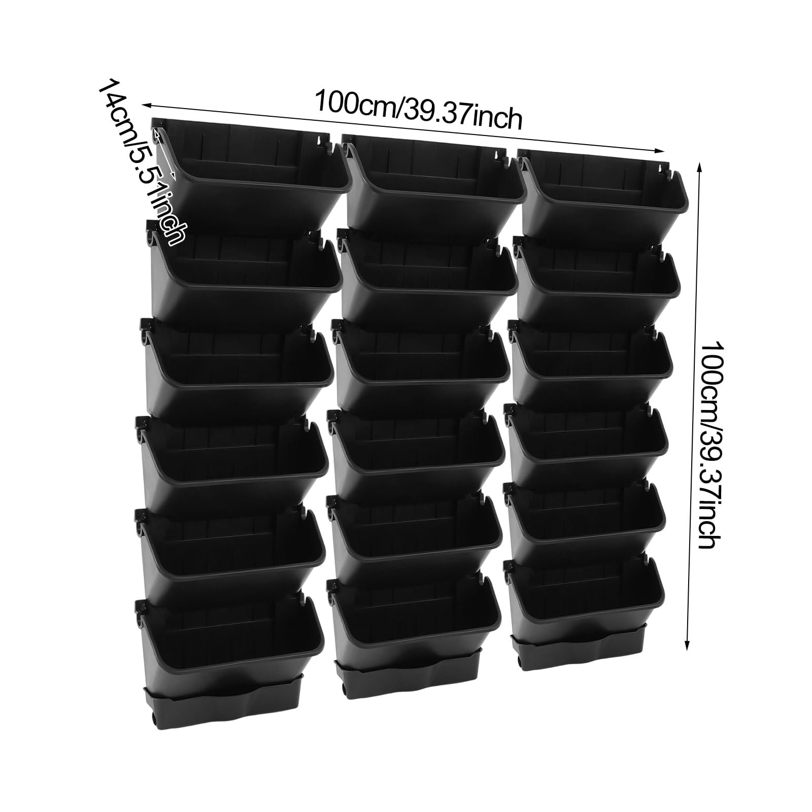 Набір кашпо з автовідливом для вертикального озеленення Black 100 x 100 x 14 см, фото №7