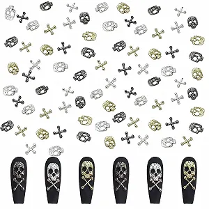 Набор украшений для ногтей Cross Skull 120 шт Gold Silver Punk Alloy - Фото 1