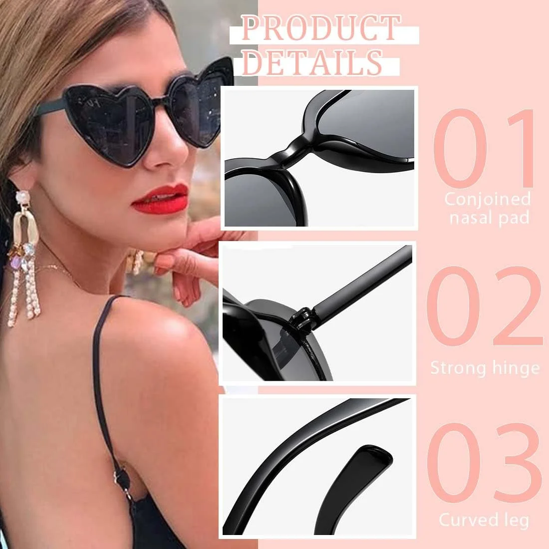 Сонцезахисні окуляри VONJUMA Серце Чорний, Сірий, фото №3