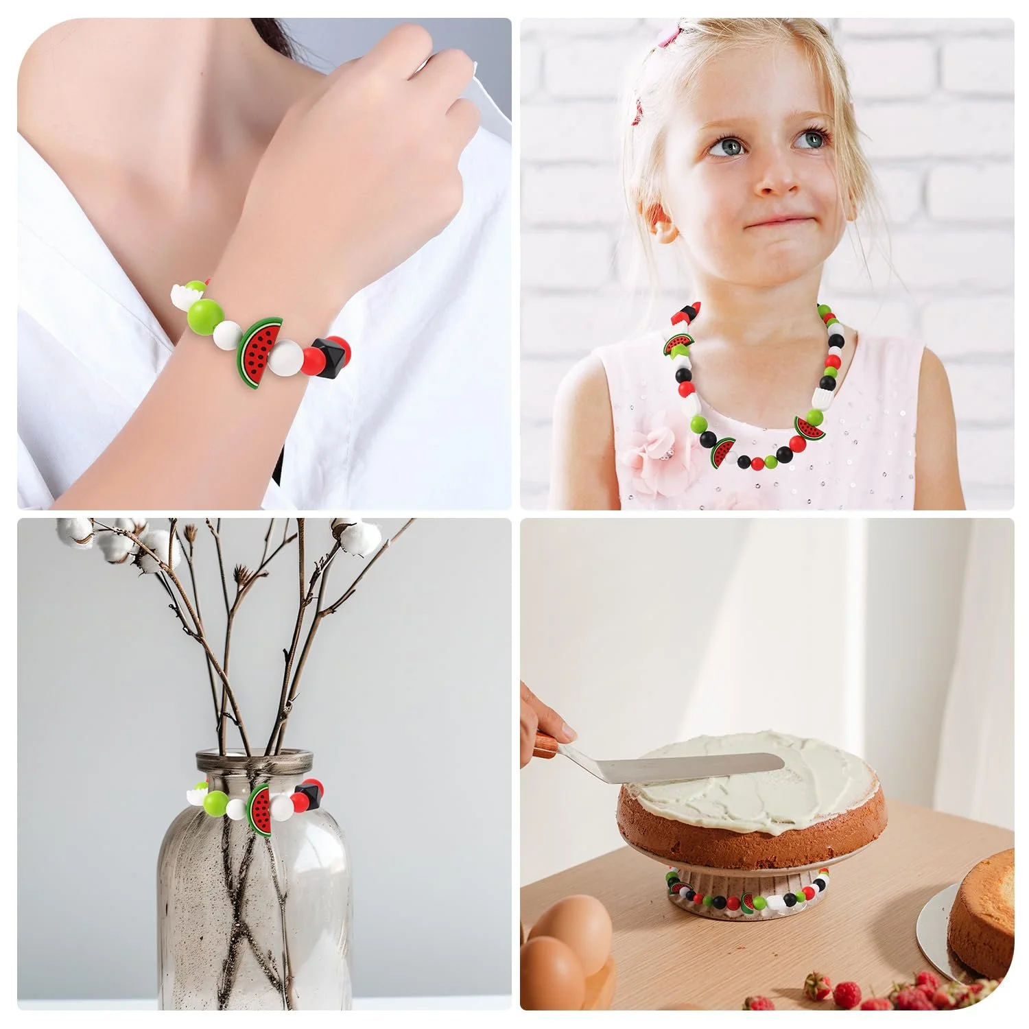 Силиконовые бусины Арбуз, набор 100 штук, летние разноцветные силиконовые бусины, шестигранные круглые бусины с нейлоновой веревкой для DIY поделок, брелоков, браслетов, ожерелий, фото №6