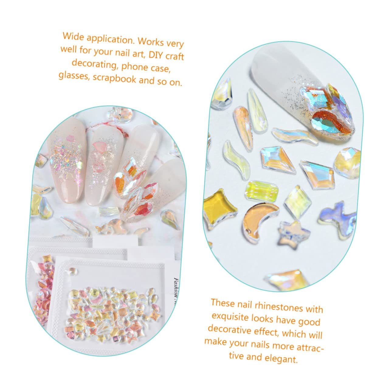 Стразы для ногтей Mikinona, 3 пакетика, кристаллы из смолы Flatback, 100 штук, украшения для ногтей, фото №4