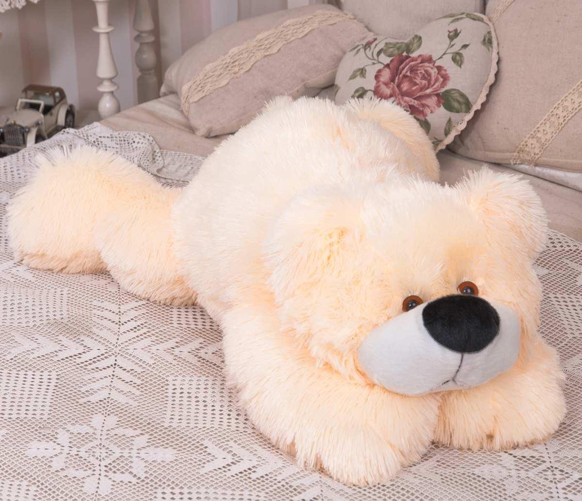 Плюшевый мишка Умка лежащий средний длина 80 см кремовый, фото №4